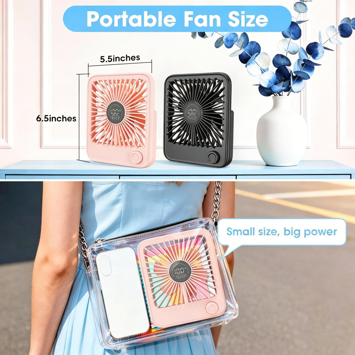 2 Pack Small Rechargeable Quiet Portable Desk Fan Q205081