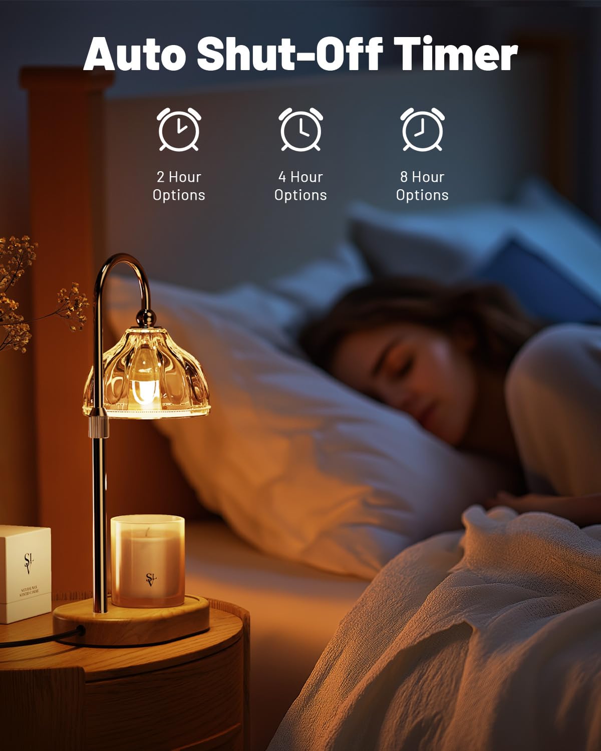 Candle Warmer Lamp with Timer Dimmer, Height Adjustable, Amber Lampshade, 2 Bulbs R2577