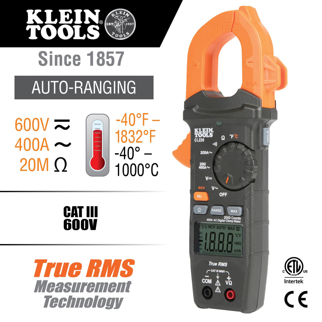 Digital Clamp Meter, Auto-Ranging 400 Amp AC U623