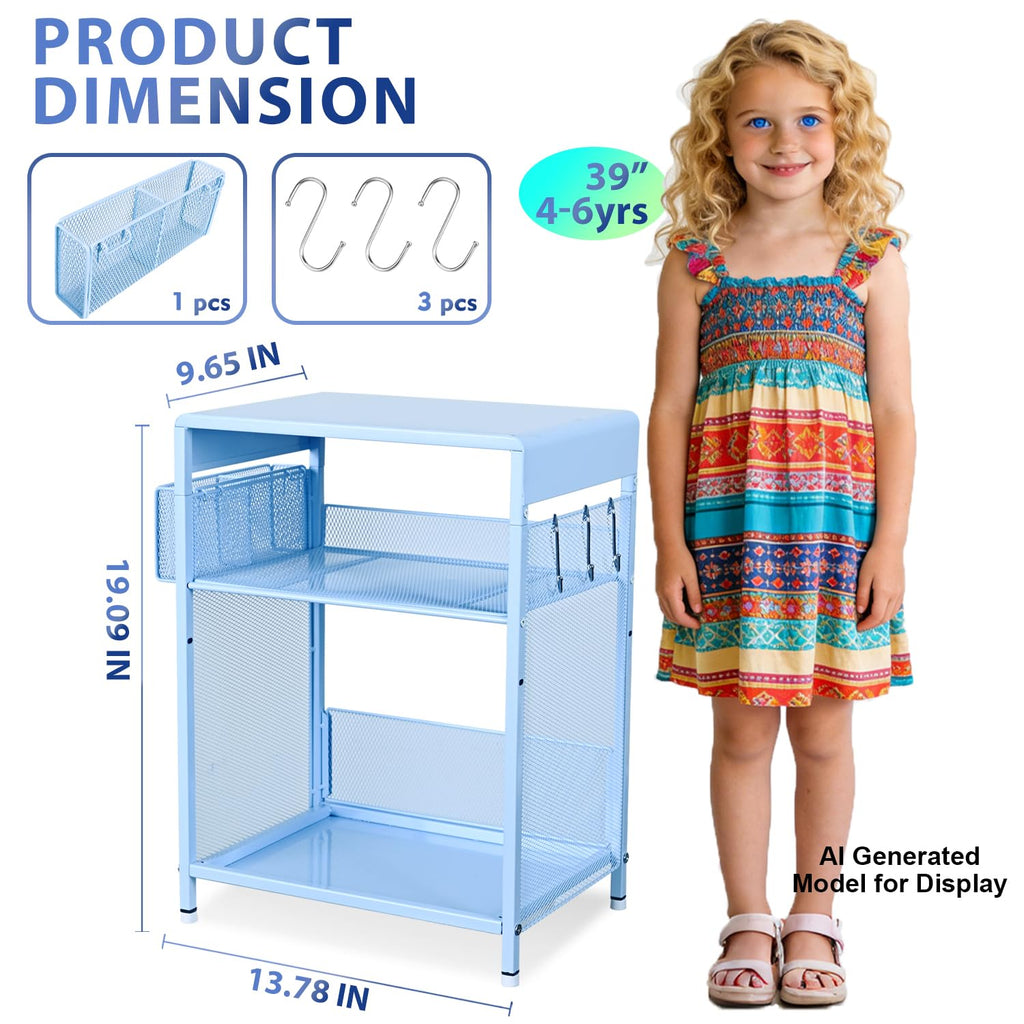 Sky Blue Kids Nightstand with Hooks and Holder B181796