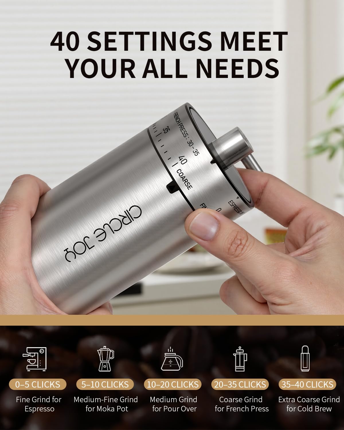 Manual Stainless Steel Burr Coffee Grinder S3230