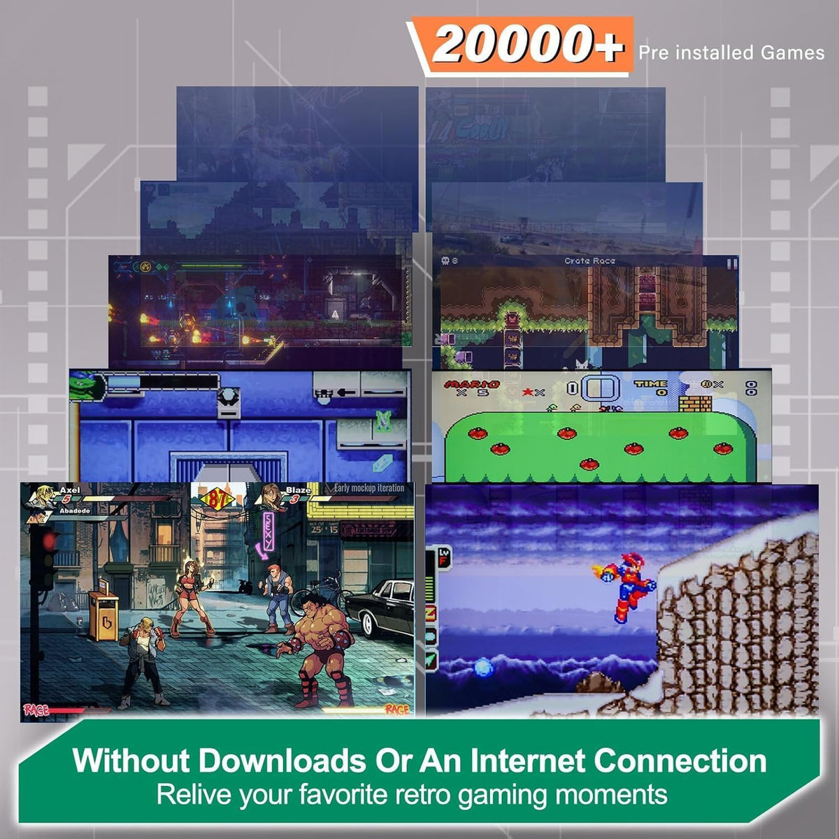 Retro Gaming Console Game Stick, 20,000+ Classic Video Games, 23 Emulators, Dual Wireless Controllers, 4K HDMI Output, 64GB V500423