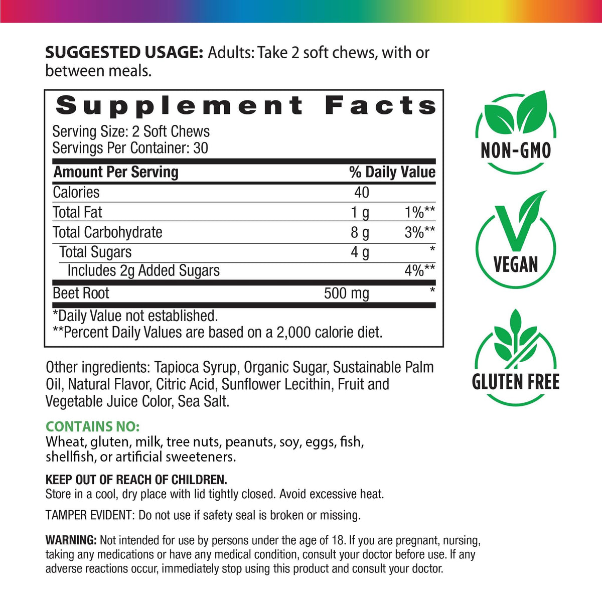 Beet Root Soft Chews Supplement 500 mg 60 Count X251