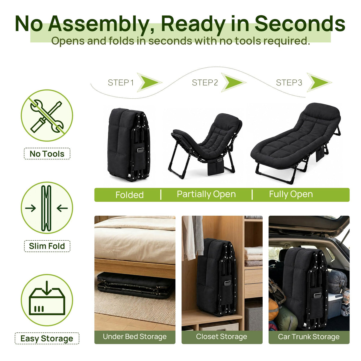 Black Camping Cot with Mattress D584