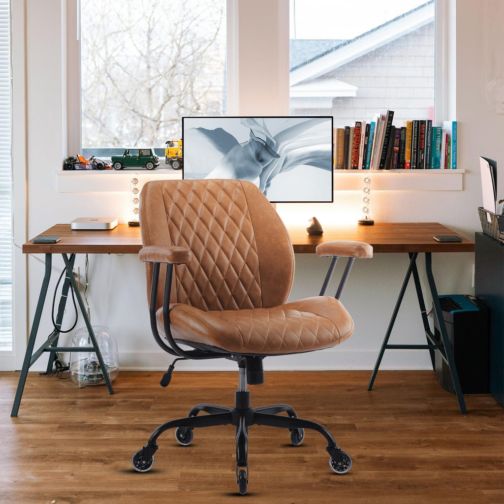 Brown Leather Ergonomic Office Chair with Lumbar Support W9633