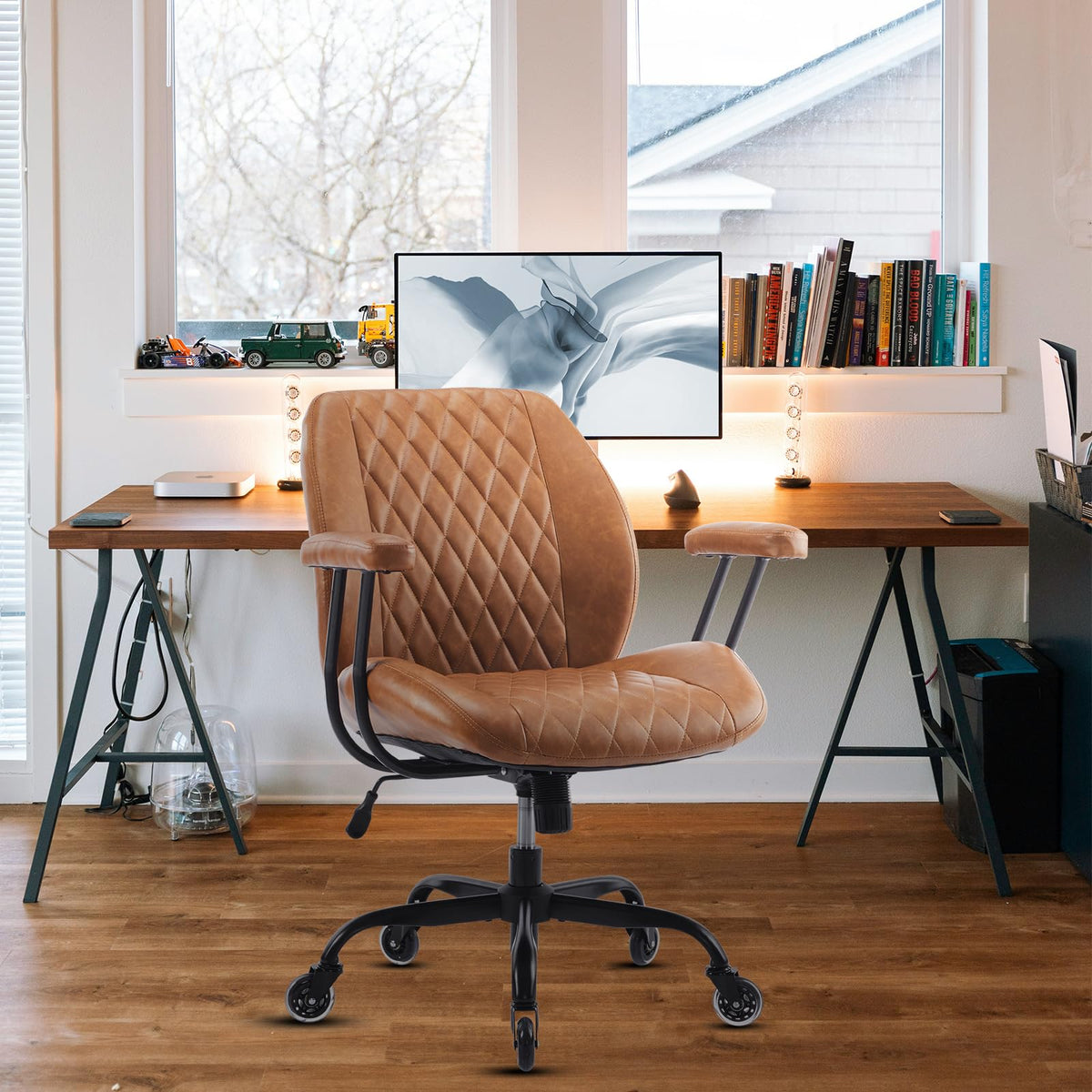 Brown Leather Ergonomic Office Chair with Lumbar Support W9633
