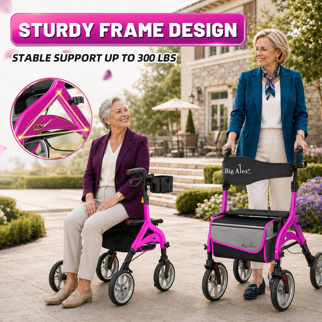 Foldable Lightweight Aluminum Rollator Walker with Seat C438