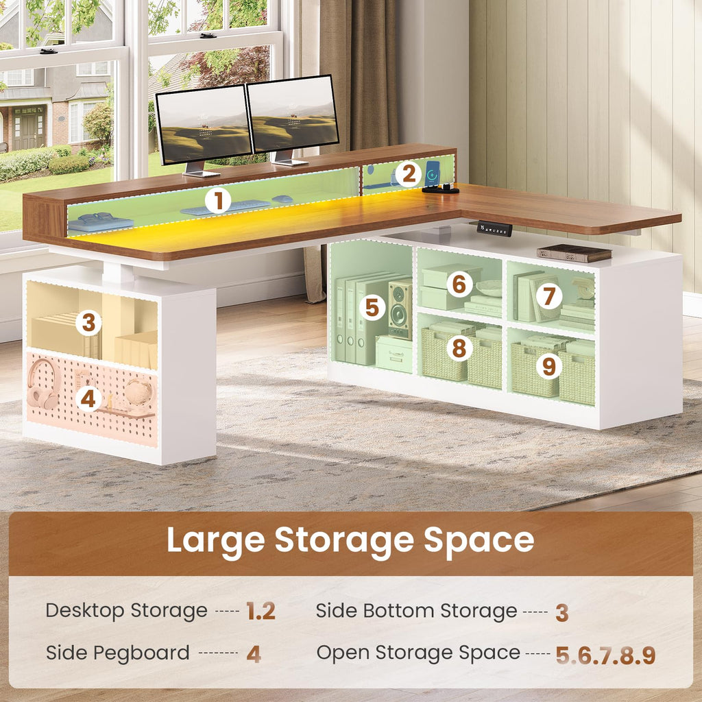 63" L Shaped Electric Standing Desk with Storage W678647