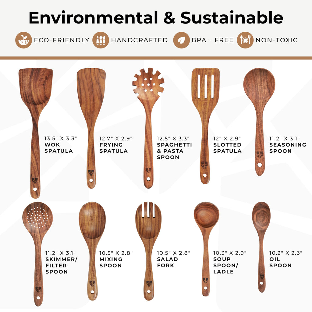10 Pcs Non Toxic Teak Wooden Kitchen Utensils Set G1689