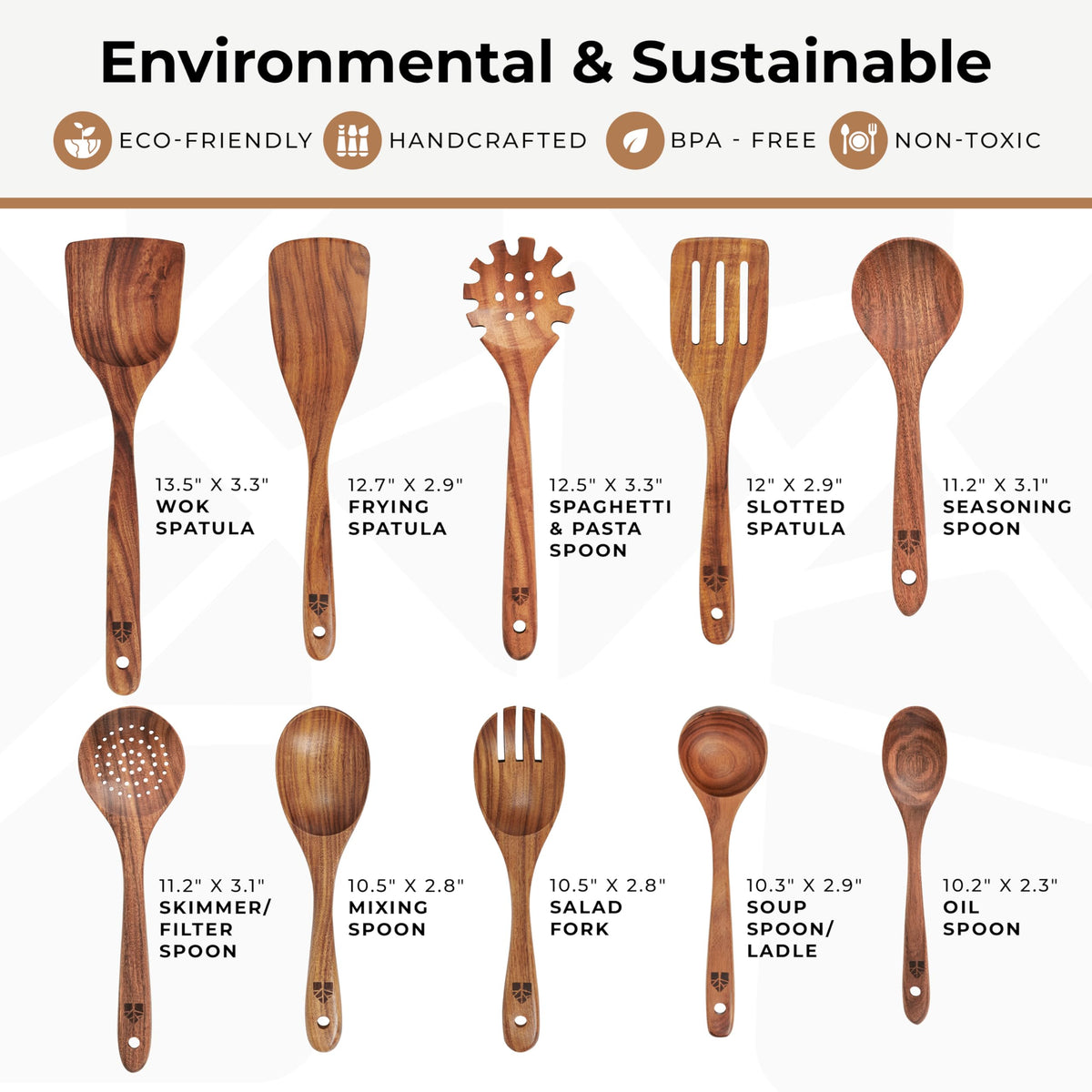 10 Pcs Non Toxic Teak Wooden Kitchen Utensils Set G1689