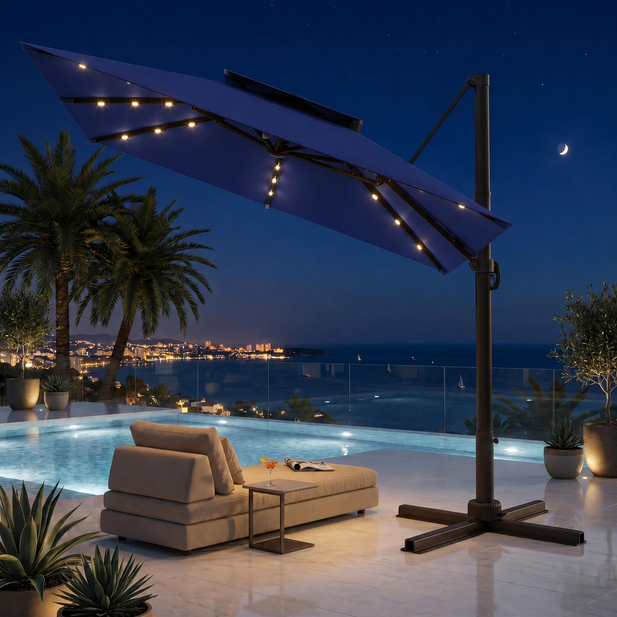 11x11 FT Double-Top Cantilever Patio Umbrella with Lights A170
