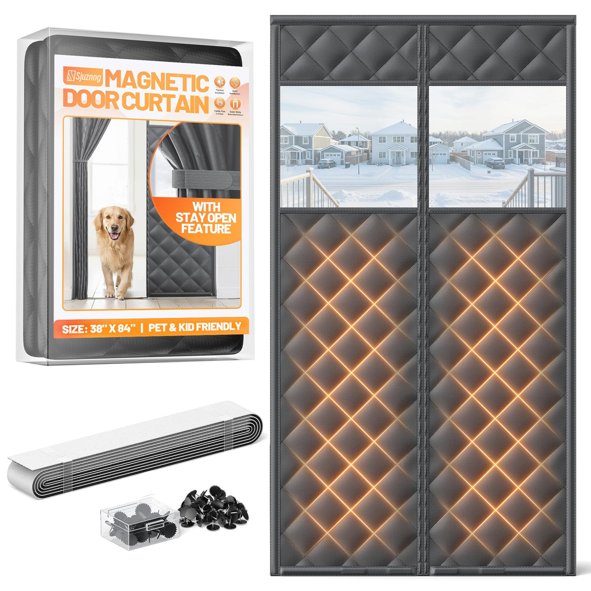 Magnetic Insulated Door Curtain 36"x82" Black V509255