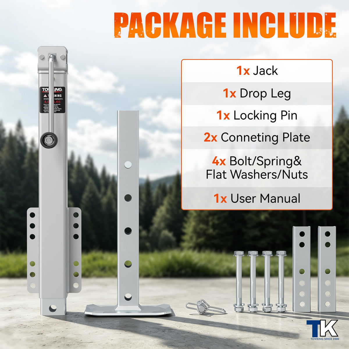 Square Trailer Jack, 15" Lift, Heavy Duty Swivel J21463