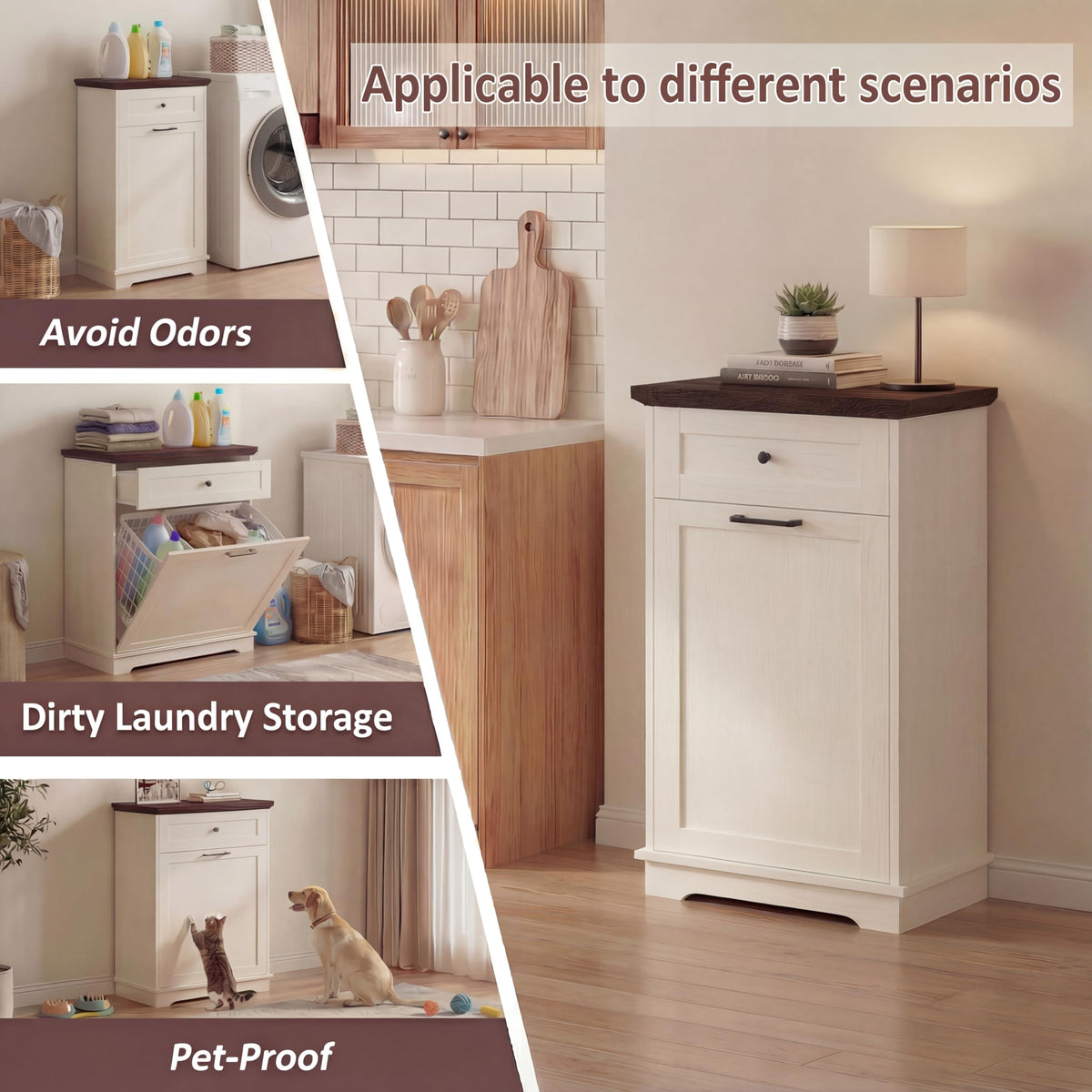 Double Tilt Out Trash Cabinet for 10 Gallon Trash Cans, Antique White N512