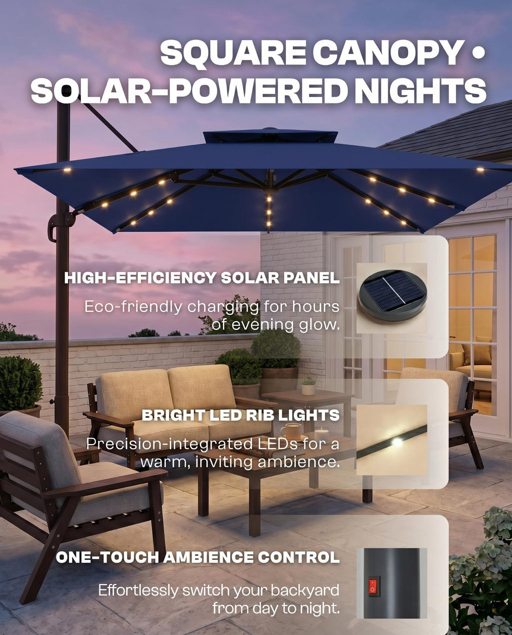 11x11 FT Double-Top Cantilever Patio Umbrella with Lights A170