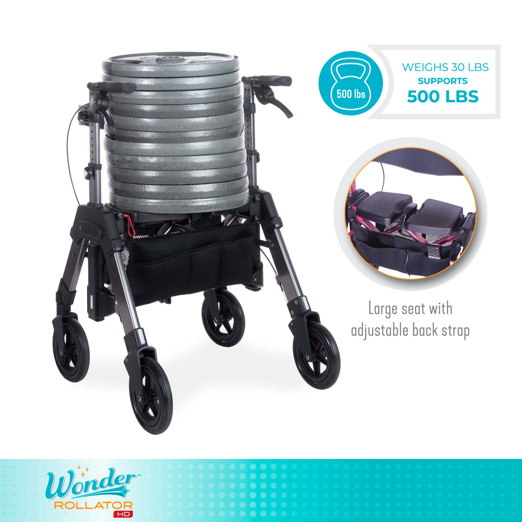 Heavy Duty Folding Rolling Walker with 8-inch Wheels and Wide Seat Y509761