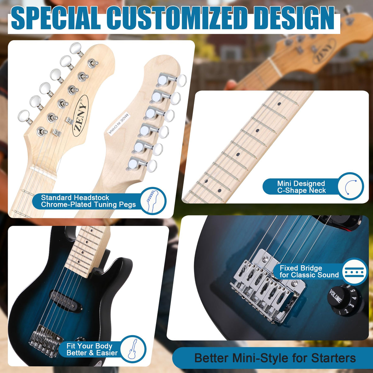 30 Inch Blue Electric Guitar Kit with Amplifier D689