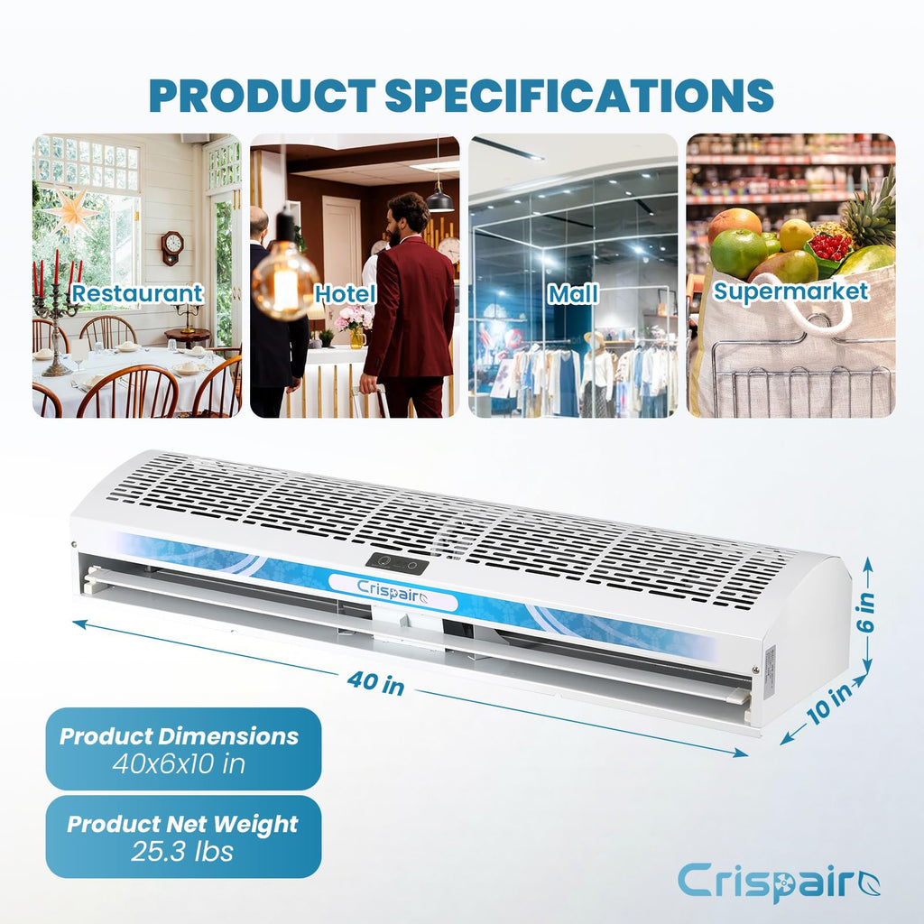 40-Inch Commercial Air Curtain, Dual Speed, Magnetic Door Switch, White B791319