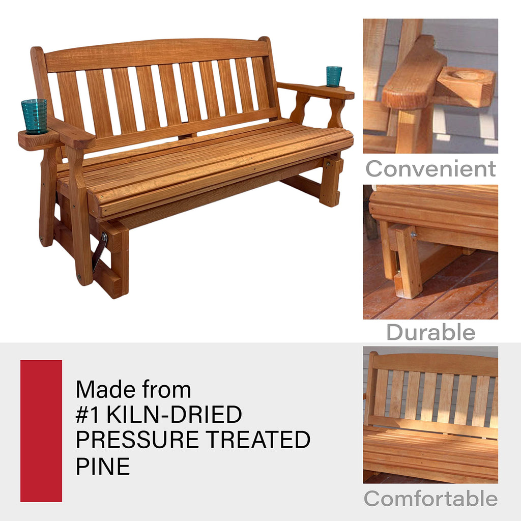 Heavy Duty Pressure Treated Porch Glider with Cupholders T8923