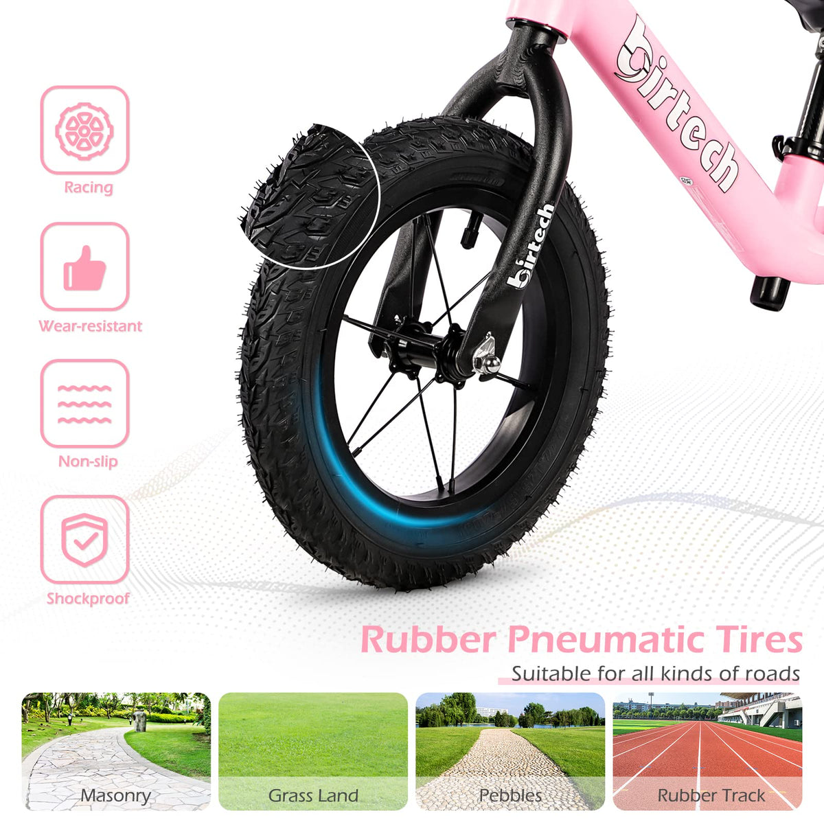 12" No Pedal Balance Bike with Inflatable Rubber Tires N1305