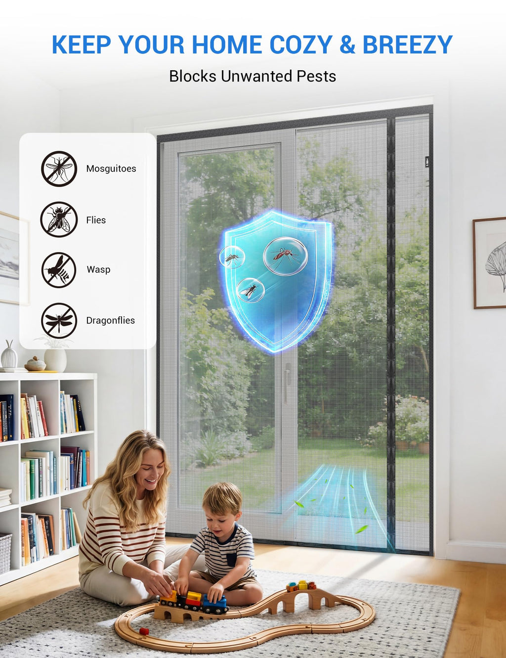 Magnetic Screen Door 72 x 80 Inch Fiberglass Mesh M4387