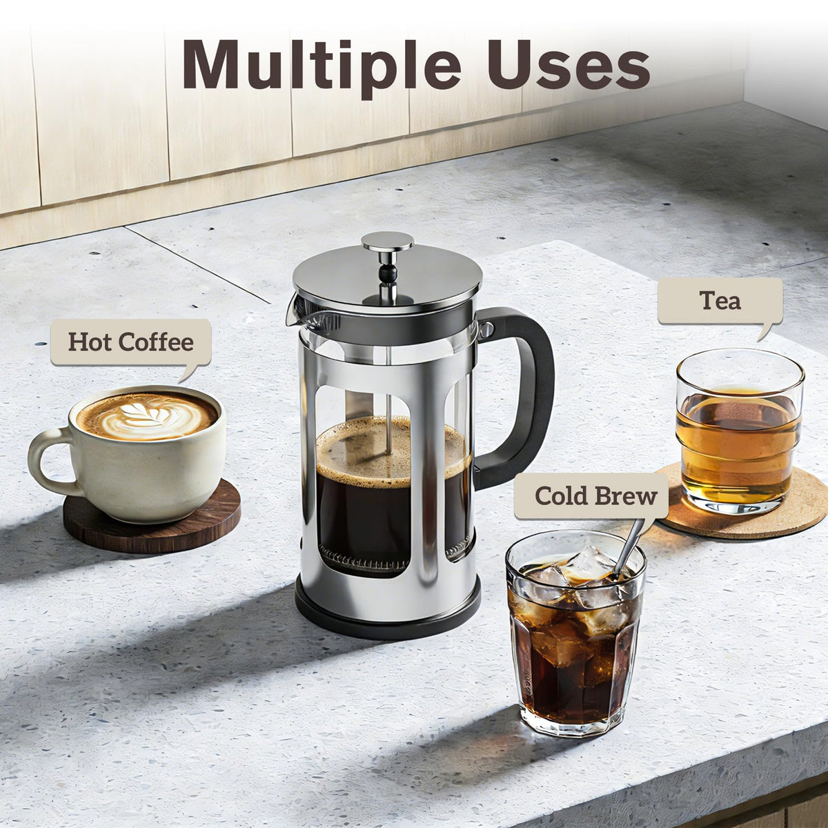 34oz Heat Resistant Glass Stainless Steel French Press Coffee Maker X60283