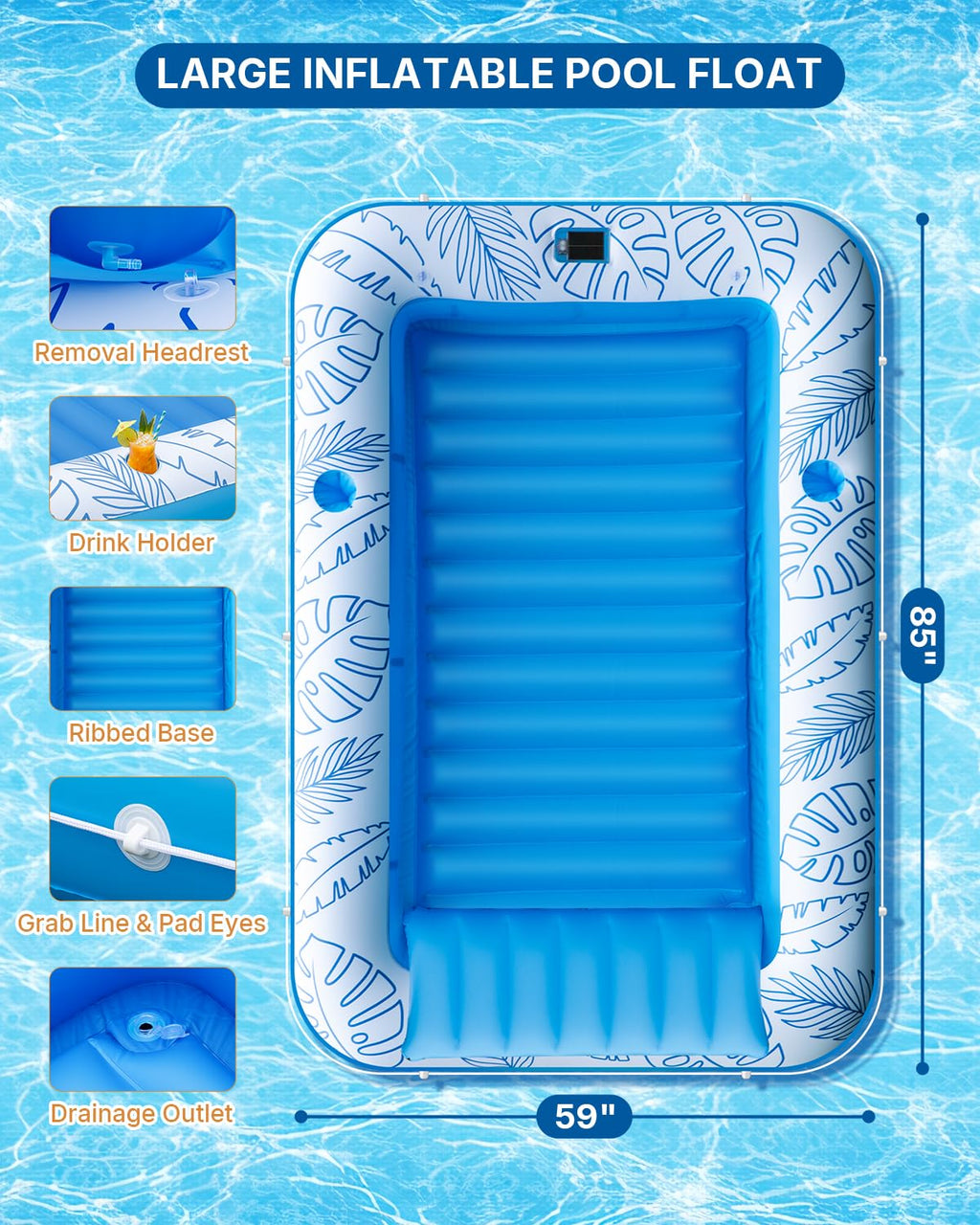 Inflatable Tanning Pool Float with Lights and Pillow Y567787