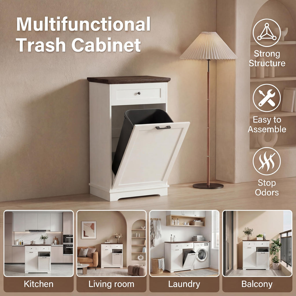 Double Tilt Out Trash Cabinet for 10 Gallon Trash Cans, Antique White N512