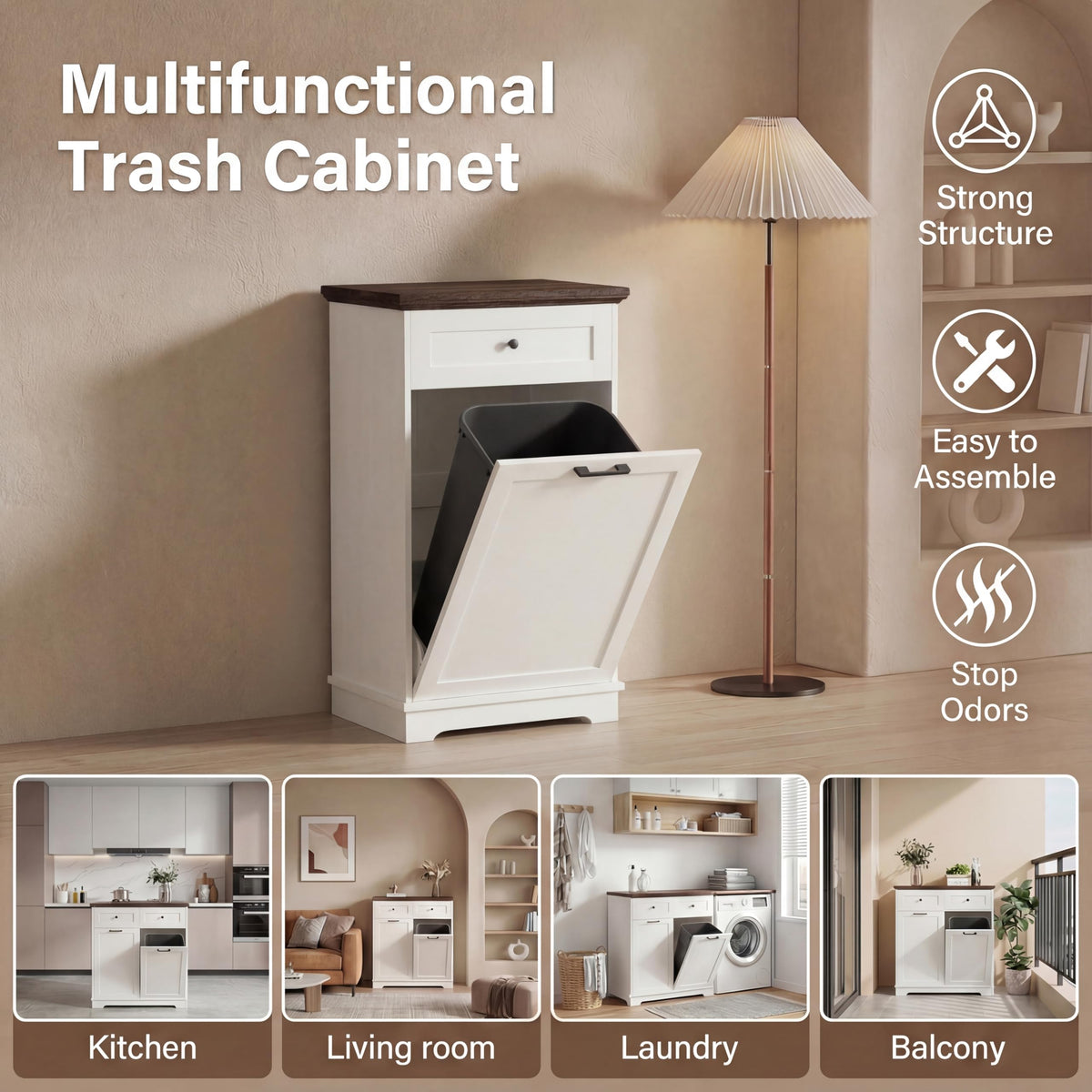 Double Tilt Out Trash Cabinet for 10 Gallon Trash Cans, Antique White N512