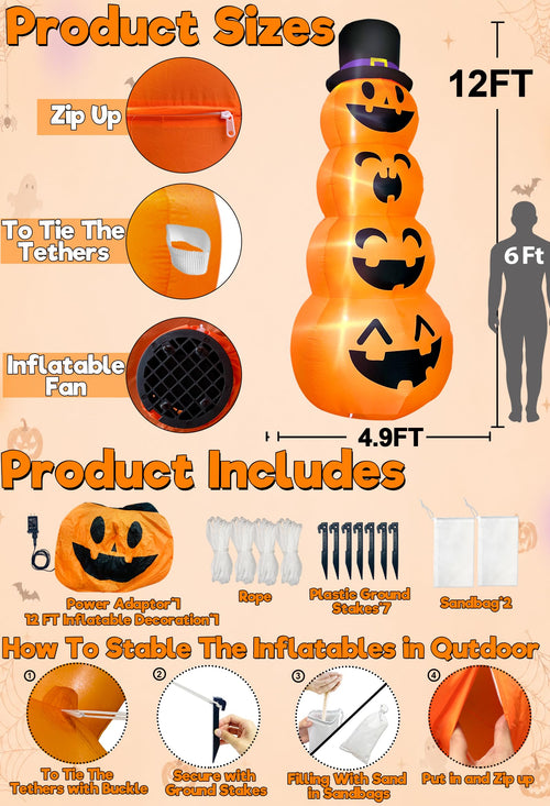 12FT Giant Witch Pumpkin Halloween Inflatables H69402