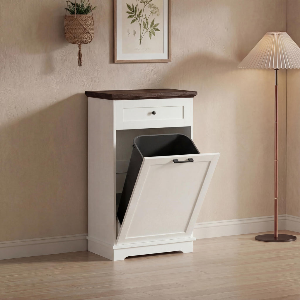 Double Tilt Out Trash Cabinet for 10 Gallon Trash Cans, Antique White N512