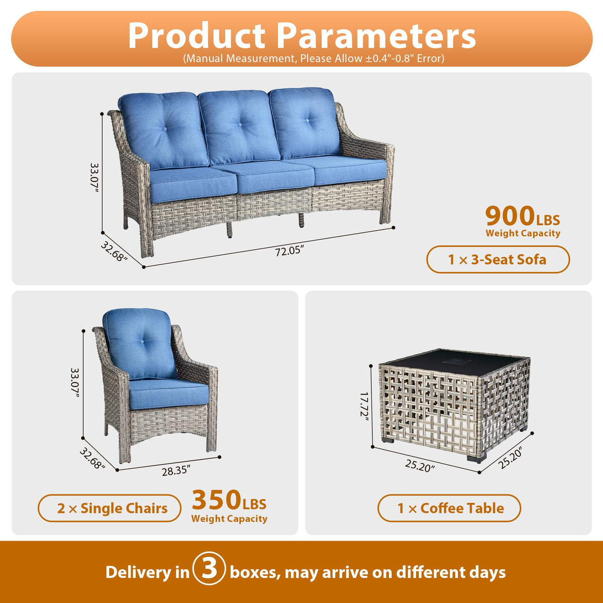 4 PCS Rattan Patio Conversation Set with Coffee Table D257457