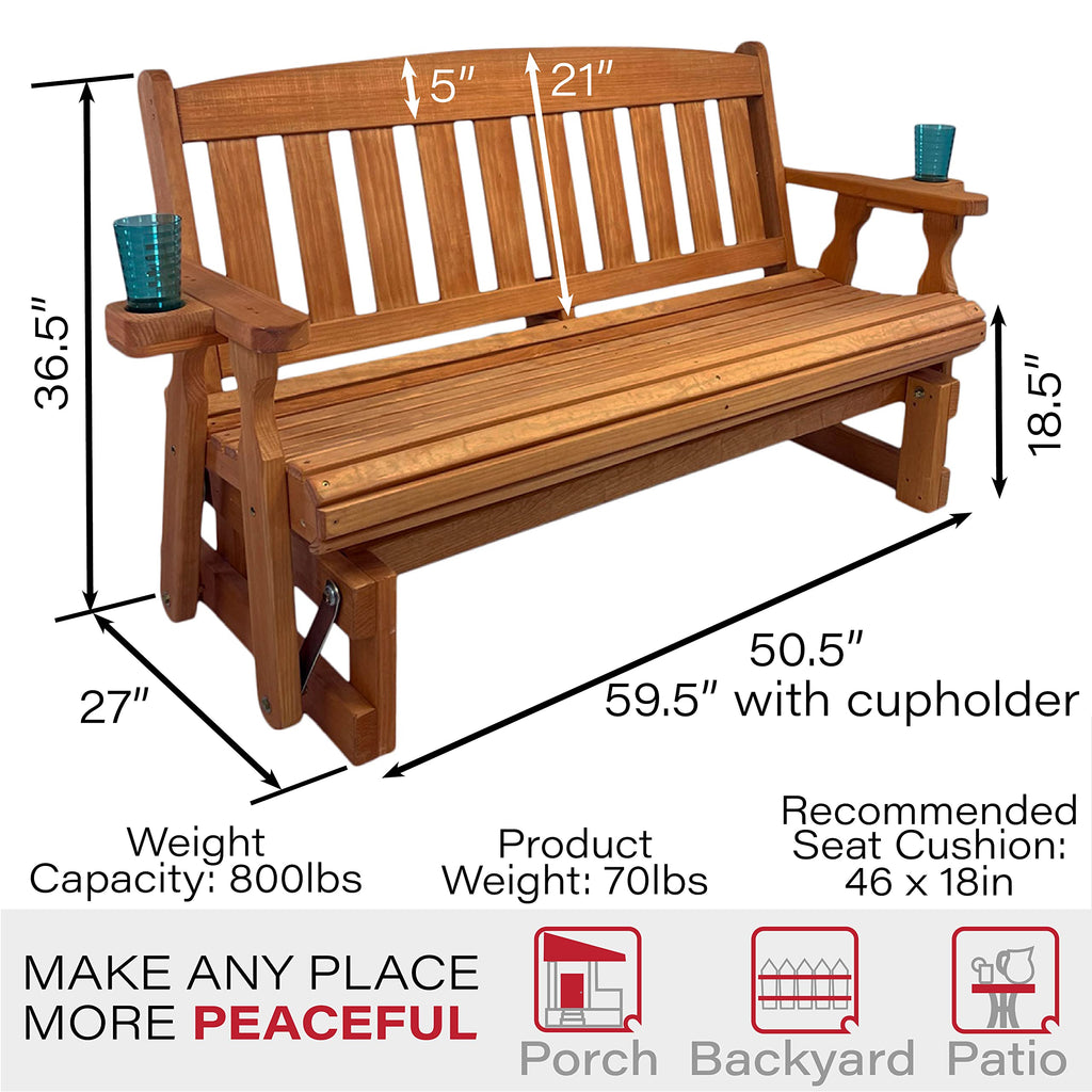 Heavy Duty Pressure Treated Porch Glider with Cupholders T8923