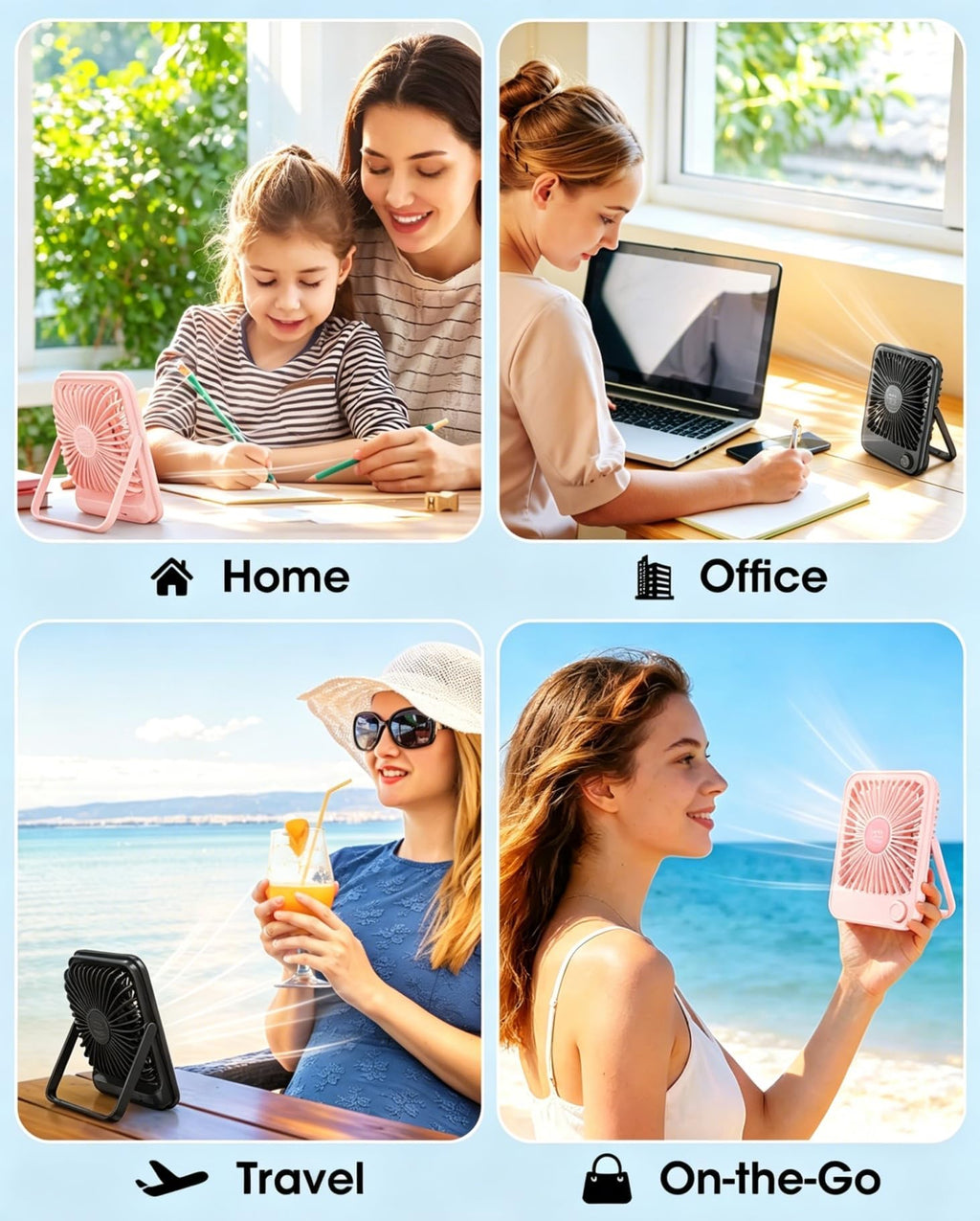 2 Pack Small Rechargeable Quiet Portable Desk Fan Q205081