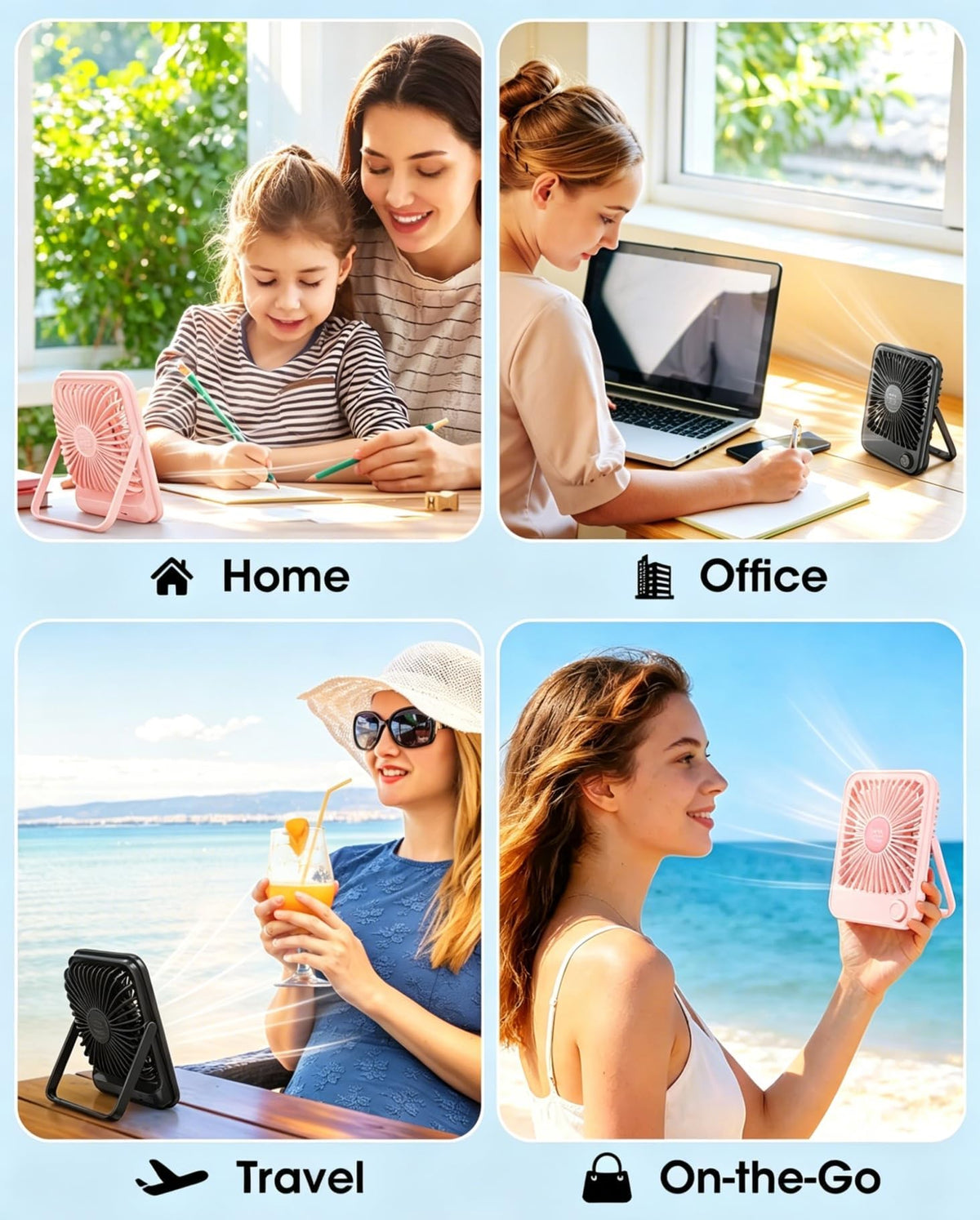 2 Pack Small Rechargeable Quiet Portable Desk Fan Q205081
