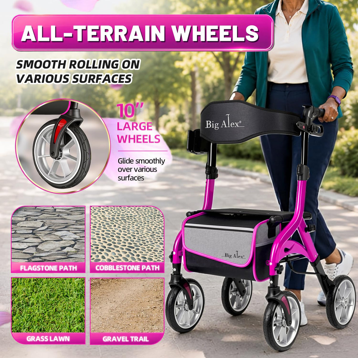 Foldable Lightweight Aluminum Rollator Walker with Seat C438