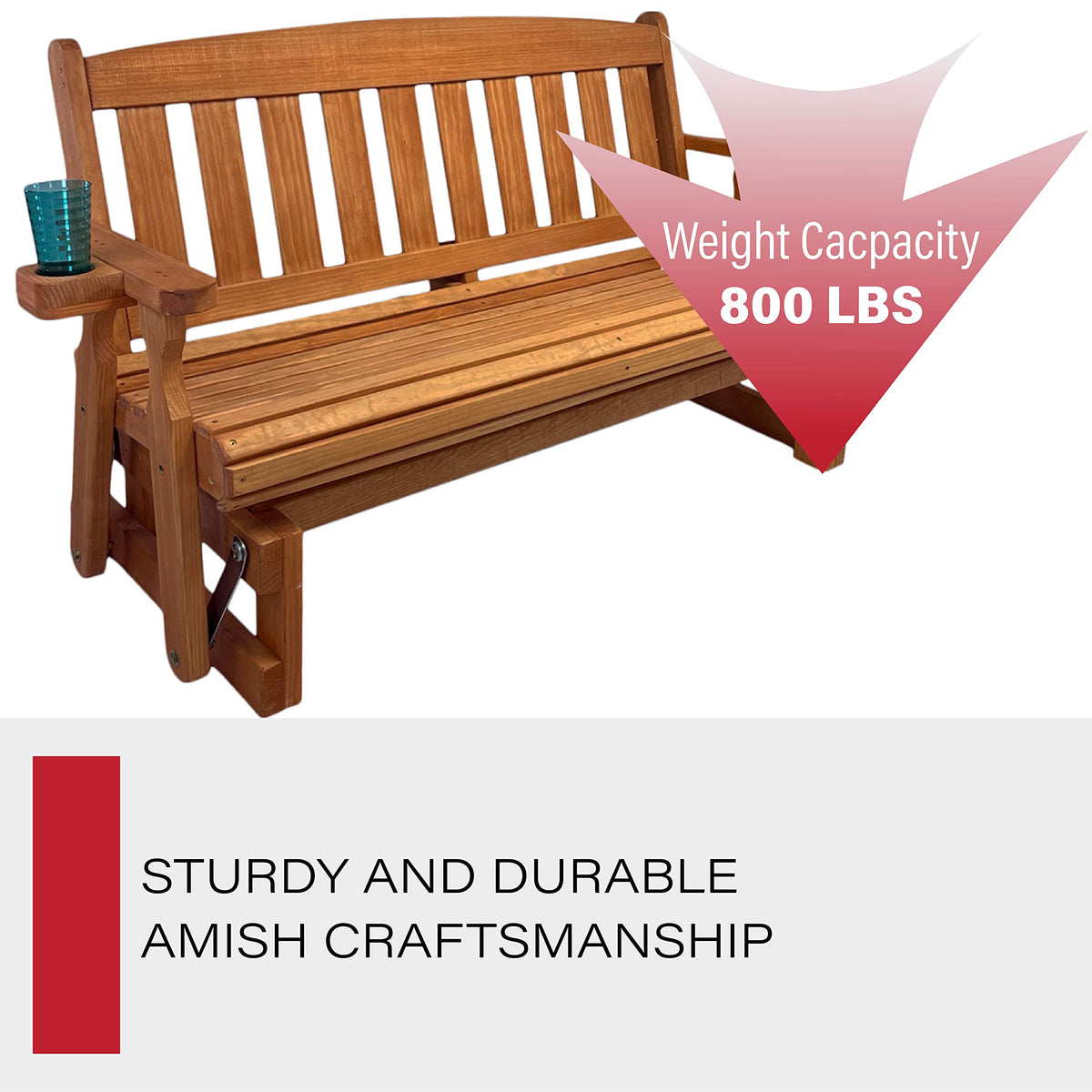 Heavy Duty Pressure Treated Porch Glider with Cupholders T8923