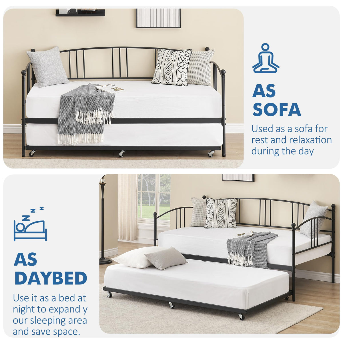 Twin Metal Daybed with Trundle L977