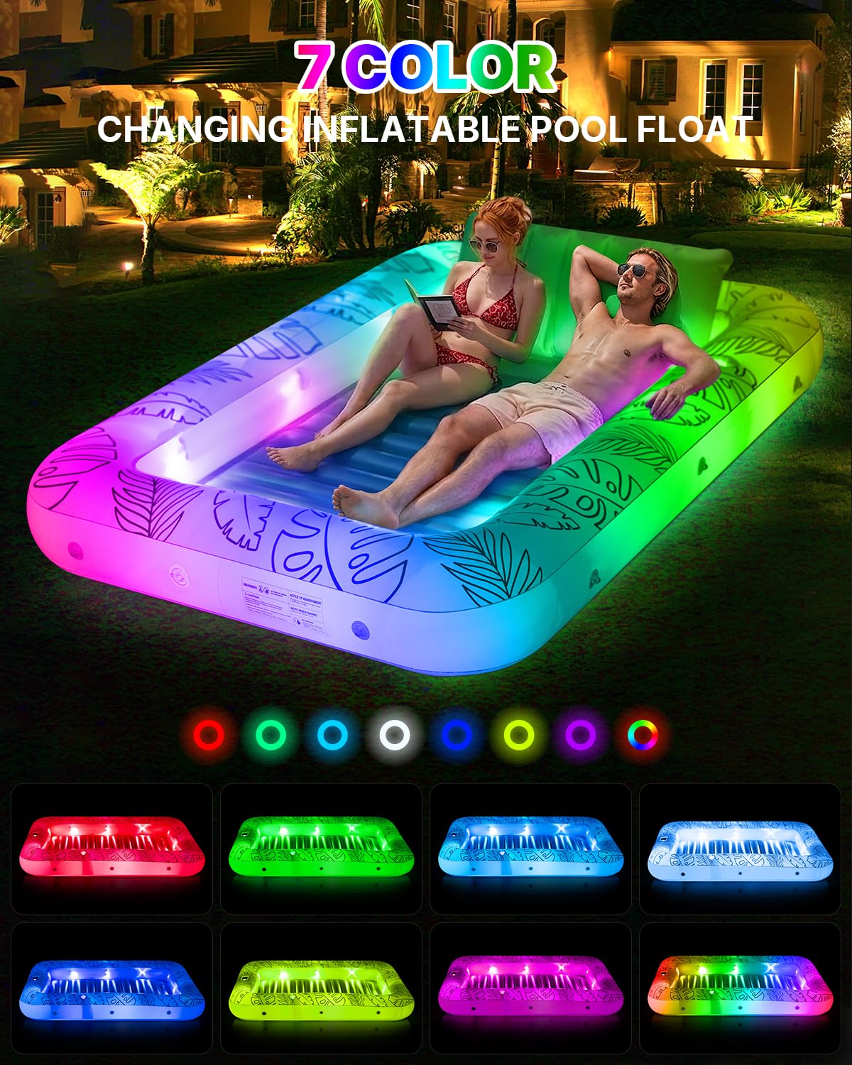 Inflatable Tanning Pool Float with Lights and Pillow Y567787