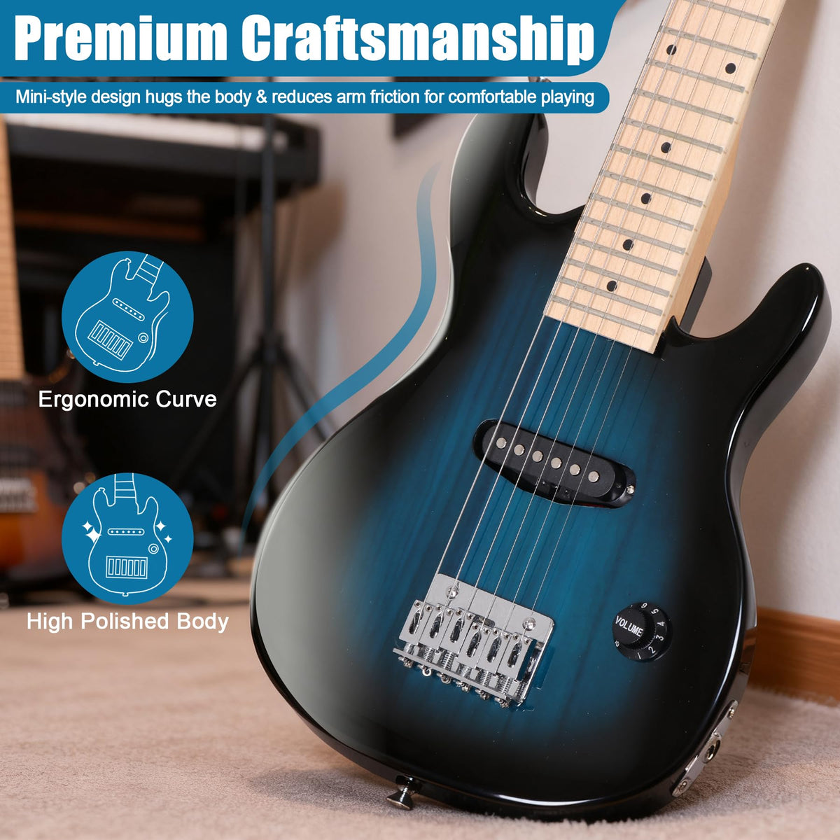 30 Inch Blue Electric Guitar Kit with Amplifier D689