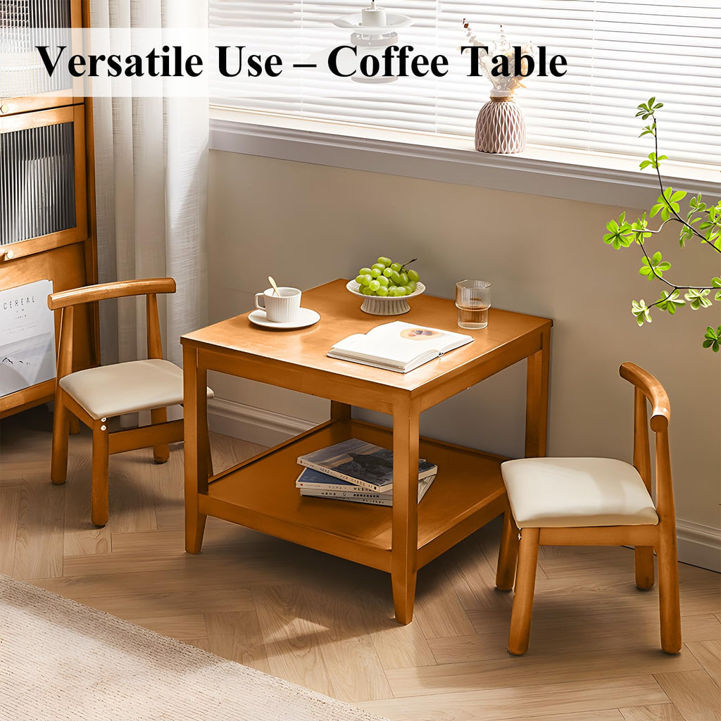 Solid Wood Square Side Table with Storage Shelf S655293