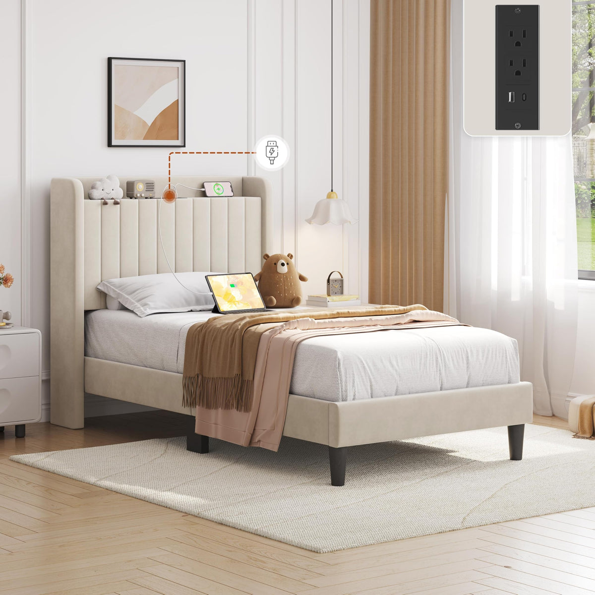 Twin Bed Frame with Storage Headboard L940658