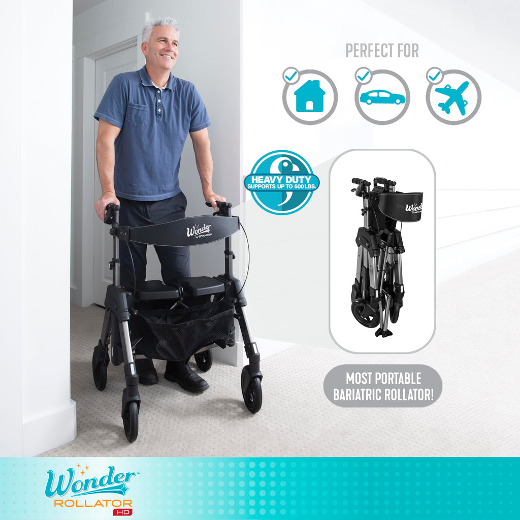 Heavy Duty Folding Rolling Walker with 8-inch Wheels and Wide Seat Y509761