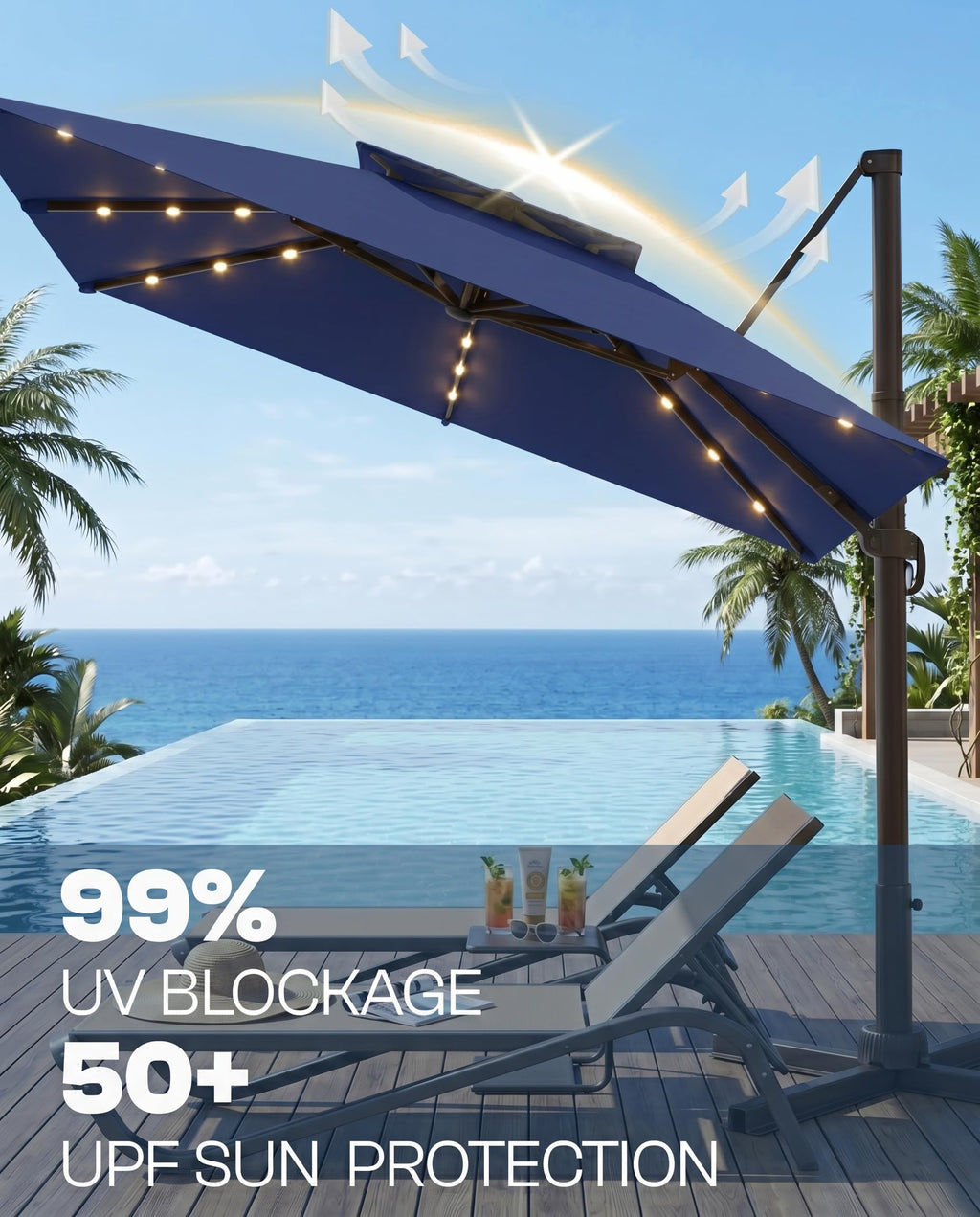 11x11 FT Double-Top Cantilever Patio Umbrella with Lights A170