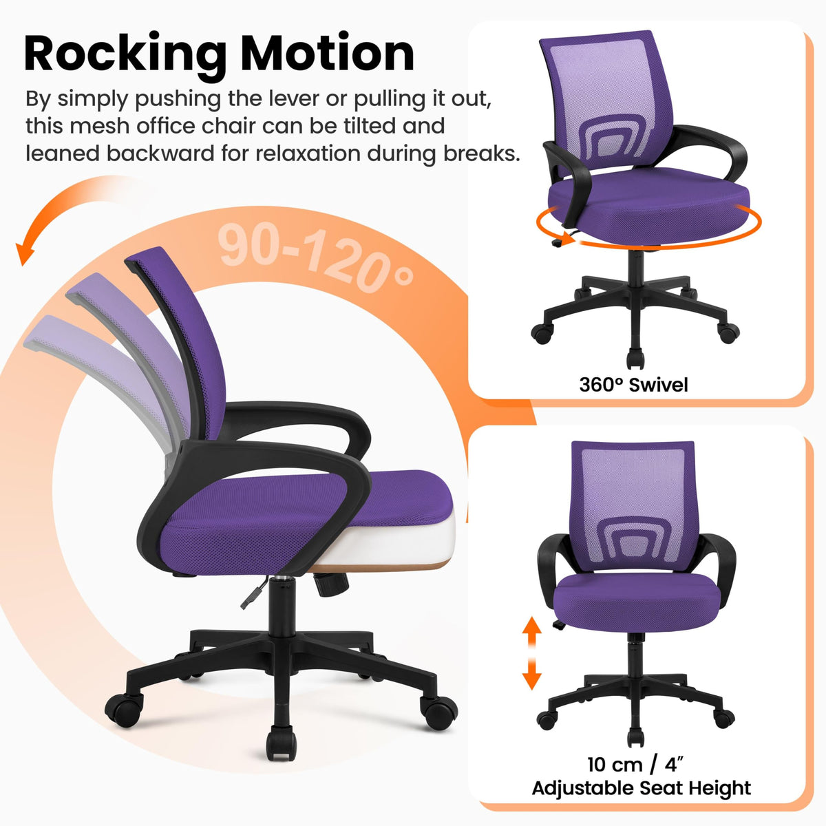 Purple Adjustable Swivel Mesh Office Chair N423156
