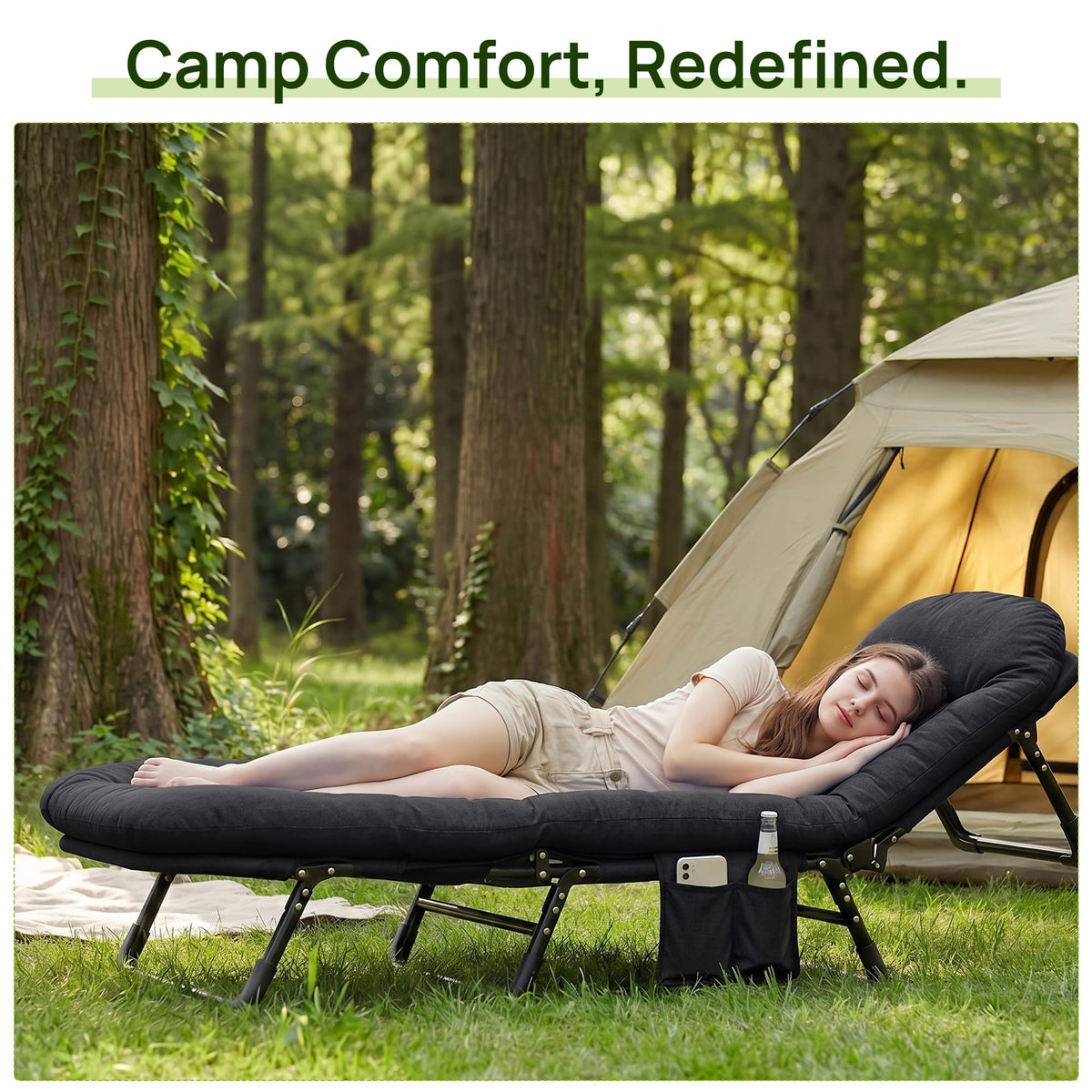 Black Camping Cot with Mattress D584