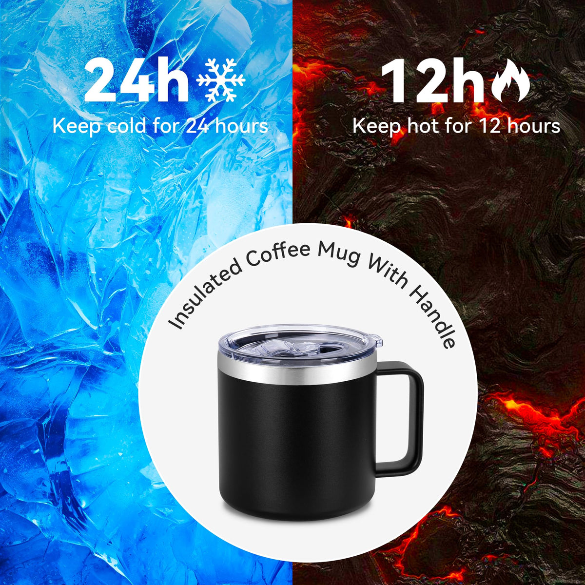14 oz Insulated Stainless Steel Travel Coffee Mug with Handle and Lid T94799