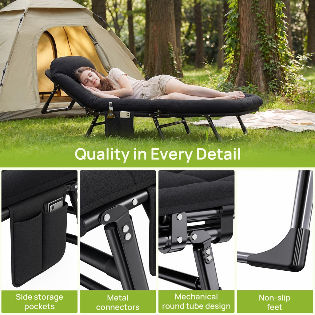 Black Camping Cot with Mattress D584