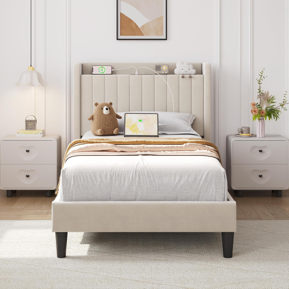 Twin Bed Frame with Storage Headboard L940658