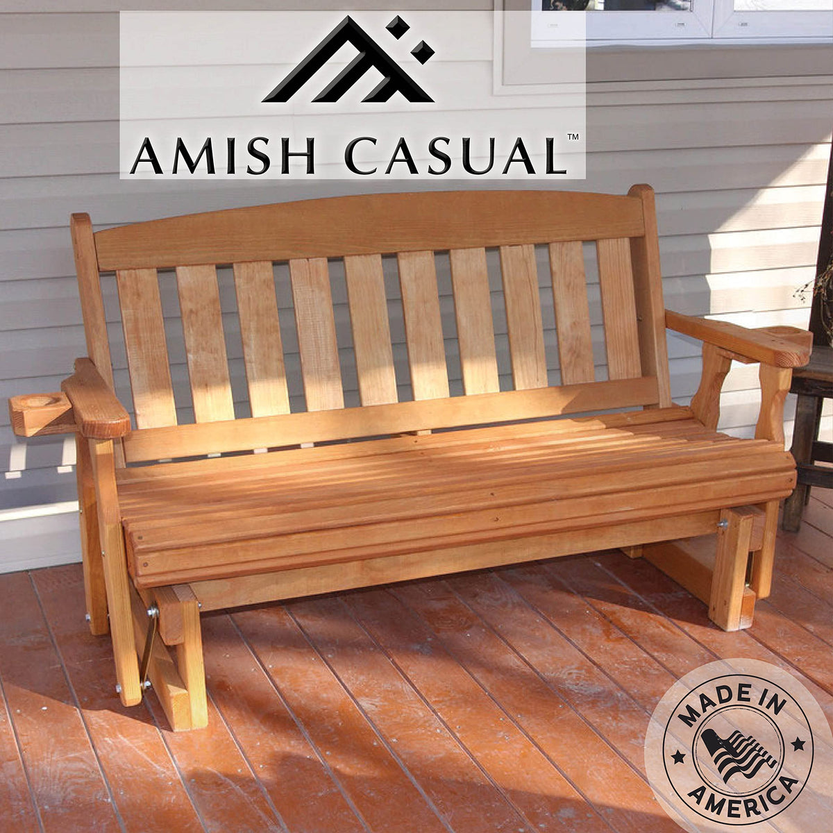 Heavy Duty Pressure Treated Porch Glider with Cupholders T8923